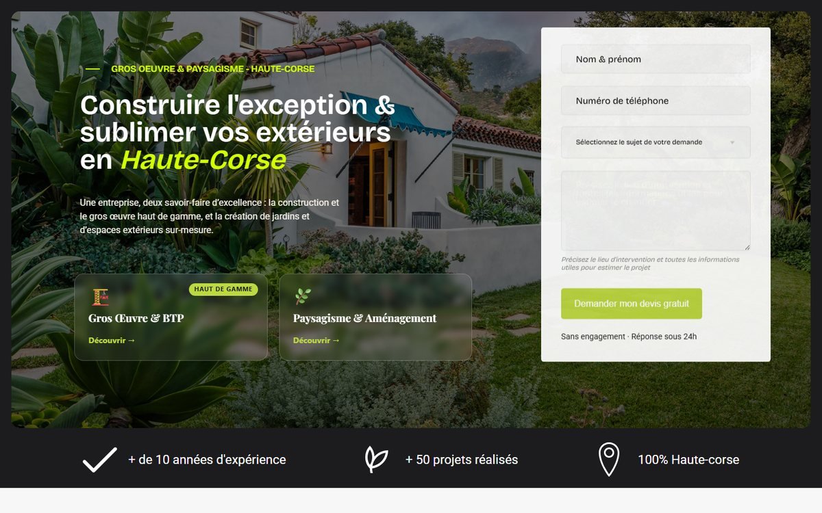 Page d'accueil du site Eden Corse livré en juillet 2026